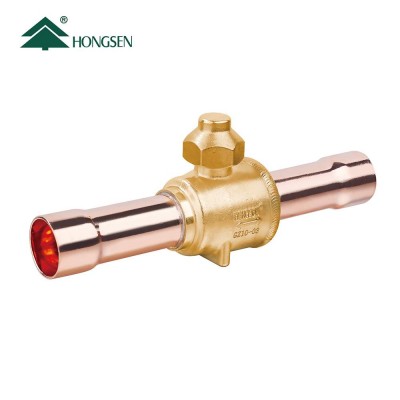 Brass Valve Ball, Manually Regulated Shut-off Brass Refrigerant Ball Valve with Charging Port 1/2ODF